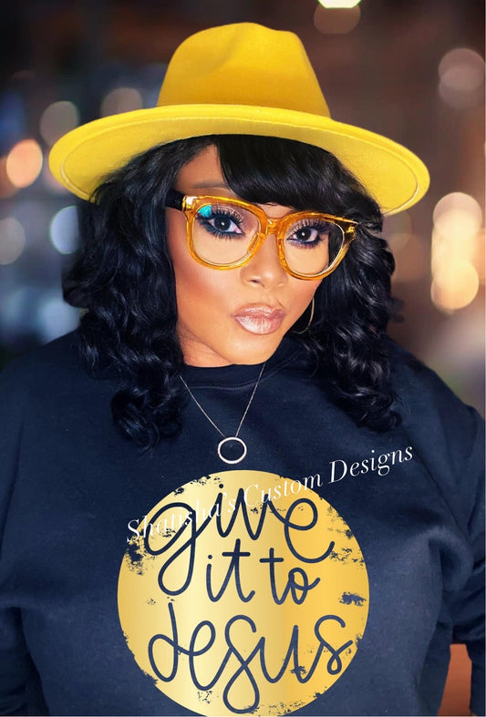 Give it to Jesus-Women's Black V Neck T-Shirt